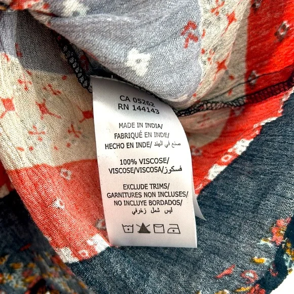 California Moonrise Blue Cream Patchwork Style Long Sleeved Boho Top - Picture 9 of 10